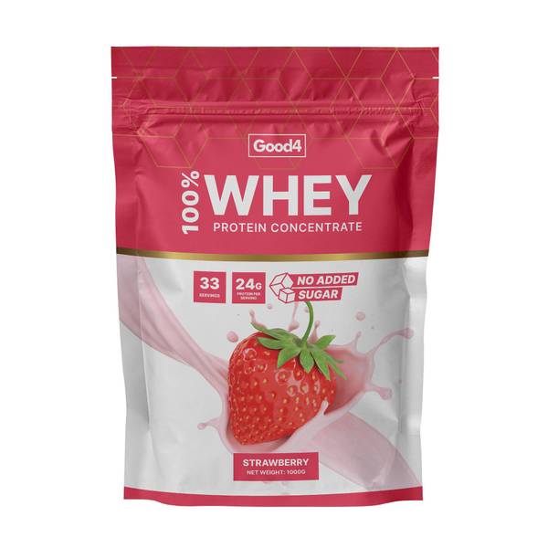 100% Whey Protein Jordbær, 1kg (Good4Nutrition)